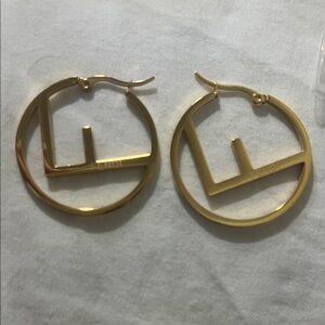 Fashion Jewelry Gold Statement Logo Hoop Earrings
